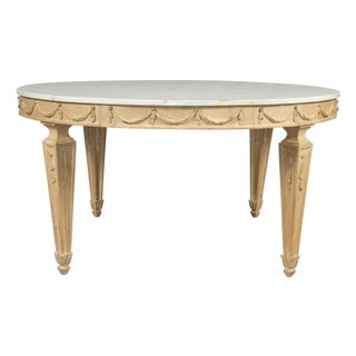 Mid 20th Century Italian Vintage Neoclassical Style Pine Dining Table with Marble Top and Swags For Sale