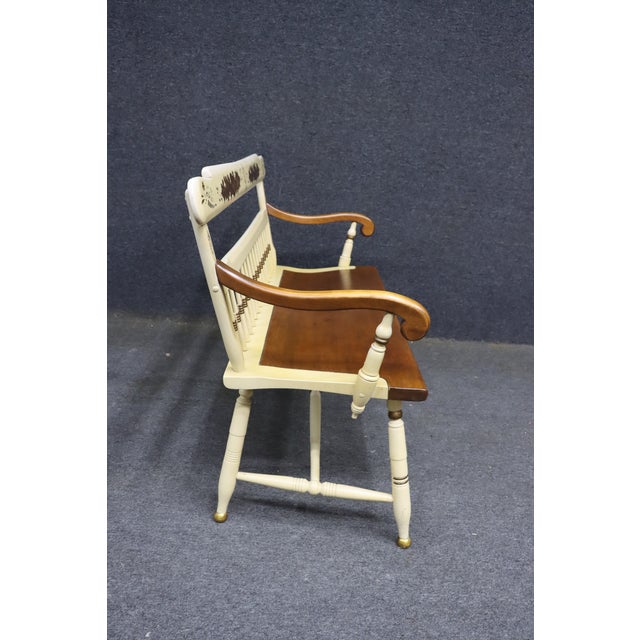 Hitchcock Style Painted Maple Bench With Floral Decoration For Sale - Image 11 of 11