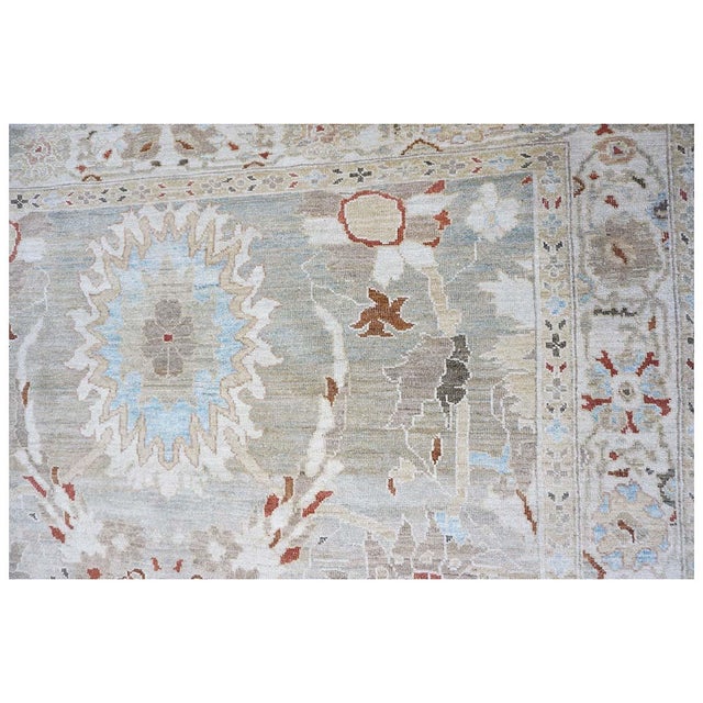 Persian Sultanabad Wool 8x8 Square Tan, Blue, & Ivory Handmade Area Rug #1143023 For Sale In Houston - Image 6 of 10
