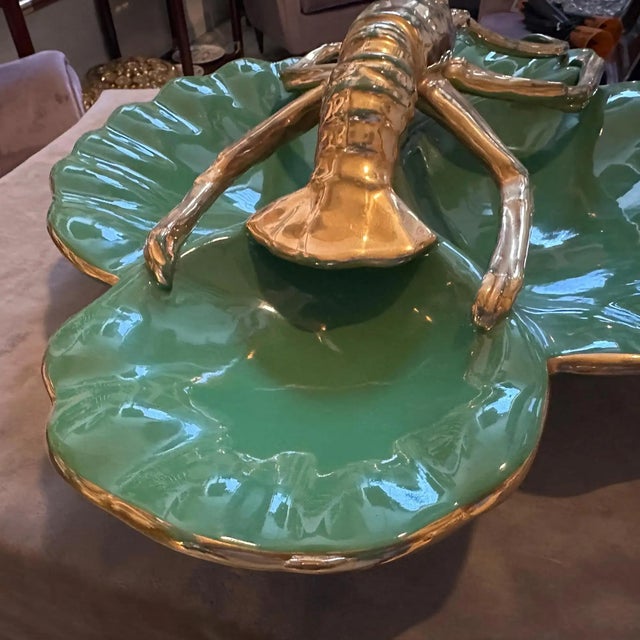 1950s Green and Gold Ceramic Centerpiece by Maioliche Artistiche Sestesi For Sale - Image 10 of 14