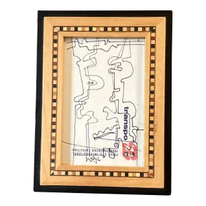 1980’s Original Wayne Cunningham Small Abstract Ink Drawing Tabletop Frame