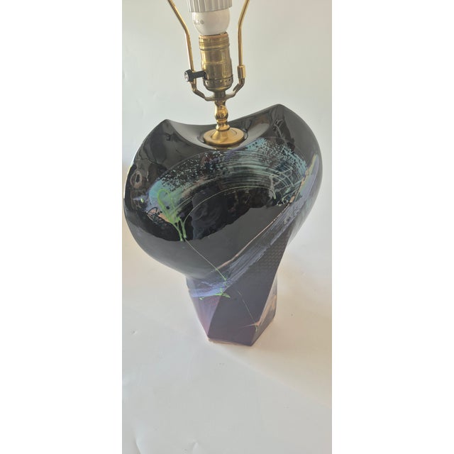 Vintage Handmade-Painted Abstract Ceramic Table Lamp 1980s For Sale - Image 4 of 6
