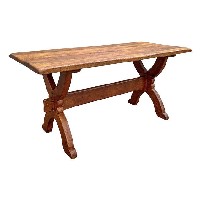 Brutalist X-Base Trestle Dining Table in Oak by Bram Sprij, 1960s For Sale