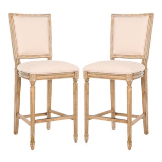 Square Back Barstool in Beige - a Pair For Sale