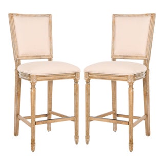 Square Back Barstool in Beige - a Pair For Sale