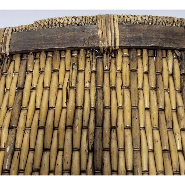 1950s Large Rustic Woven Rattan Market Basket With Handles For Sale - Image 5 of 7