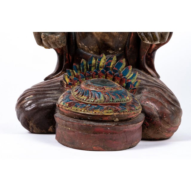 Antique Painted and Gilt Carved Seated Buddha Sculpture For Sale - Image 10 of 10