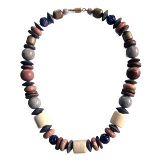 Vintage Wood, Lucite and Stone Necklace For Sale