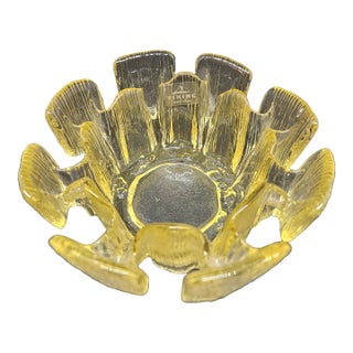 Vintage Viking Glass Finnish Crown Candle Holder Yellow Mid Century MCM For Sale