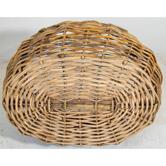 Wood Large Antique French Provincial Grape Harvest Wicker Basket With Single Handle For Sale - Image 7 of 13