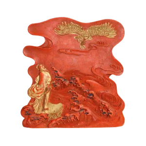 Chinese Calligraphic Cinnabar Ink Stick Scholar Eagle Scenery Art