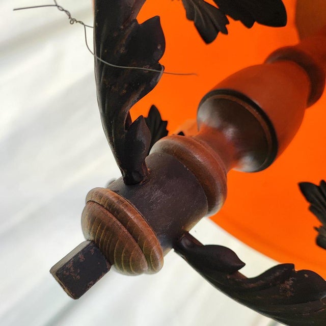 Wood Vintage Metal & Glass Hanging Light, 1950s For Sale - Image 7 of 9