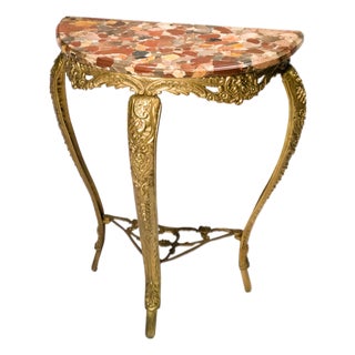 Demi-Lune Console Table in Golden Brass and Marble For Sale