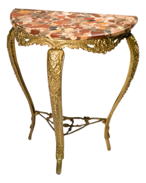 Demi-Lune Console Table in Golden Brass and Marble