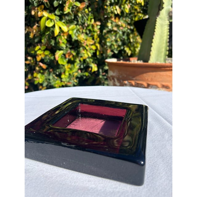 Vintage Plum Glass Square Catchall Dish For Sale - Image 13 of 17