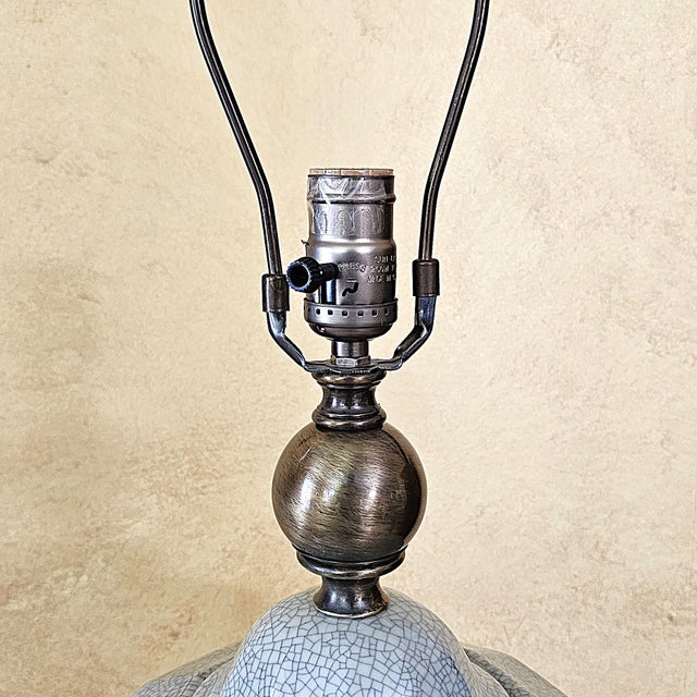 Early 21st Century Vintage Crackle Glaze Ceramic Table Lamp on Antiqued Brass Base, Transitional Style For Sale - Image 5 of 18