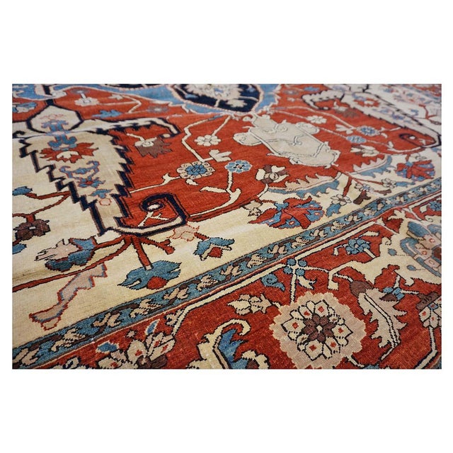 Persian Serapi 8x11 Rust, Ivory, & Blue Recreation Handmade Area Rug #1141242 For Sale - Image 10 of 12