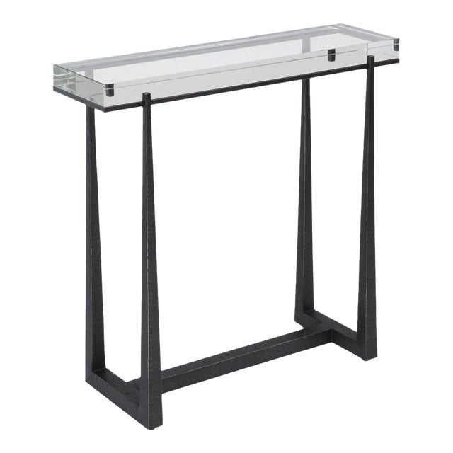 Thick Glass Top Table on Steel Frame For Sale