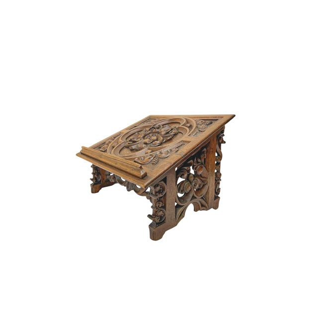 Brown 19th Century Gothic Revival Carved Wood Book Stand For Sale - Image 8 of 13