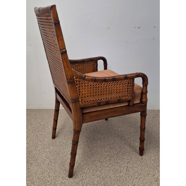 Palecek Hollywood Regency Style Double Cane Upholstered Armchairs For Sale - Image 18 of 18