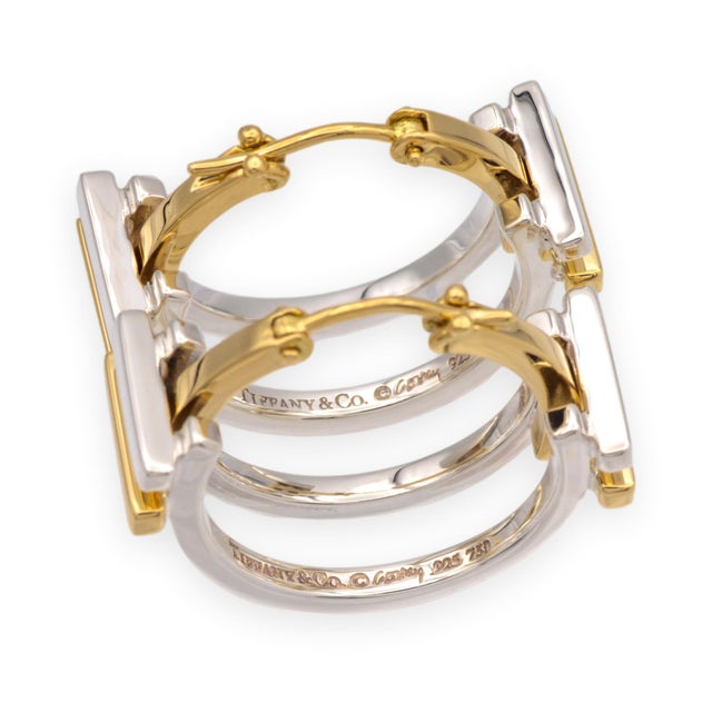 Metal Vintage Tiffany & Co. Frank Gehry Axis Hoop Earrings 18k Gold & Sterling Silver, A Pair For Sale - Image 7 of 9