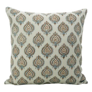 Modern Block Print Water Replicant Cushion Cover 14x36 Inch Cotton Linen- Uday For Sale