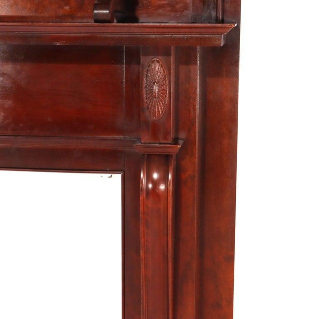 Wood Horner School Figural Carved Cherry Stick & Ball Mirrored Fireplace Mantel C1900 For Sale - Image 7 of 18
