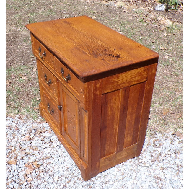 Antique Oak Chest Commode Washstand Dry Sink Country Farmhouse Cabinet For Sale - Image 15 of 17