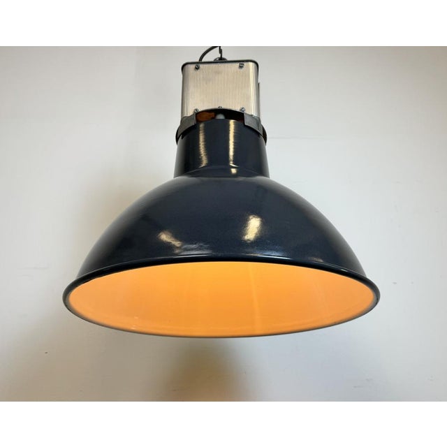 French Industrial Dark Blue Enamel Pendant Lamp from Mazda, 1960s For Sale - Image 13 of 18