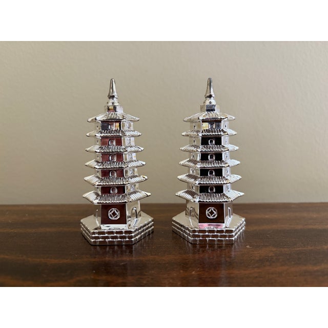 Godinger Silver Godinger Chinoiserie Pagoda Salt and Pepper Shakers For Sale - Image 4 of 8
