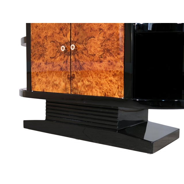 Shelving Unit in High-Gloss Black Lacquer and Door Fronts in Walnut Burl Wood, 1950s For Sale - Image 6 of 9