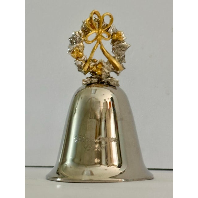 Vintage 1995 Silver & Gold Christmas Wreath Bell For Sale In Orlando - Image 6 of 7