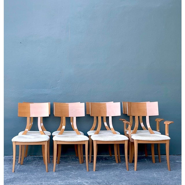 Wood Vintage Italian Burl Wood and Chrome Klismos Dining Chairs - Set of 8 For Sale - Image 7 of 12