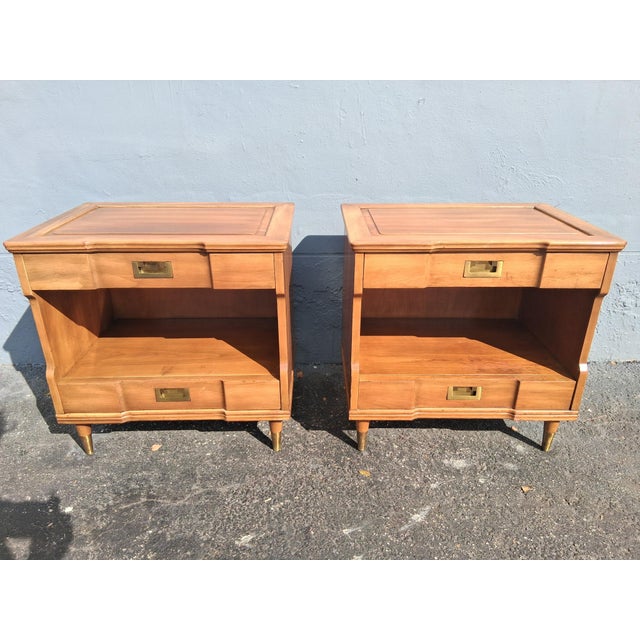 1940's Campaign Nightstands Brass Pulls by John Widdicomb a - Pair For Sale In Miami - Image 6 of 18
