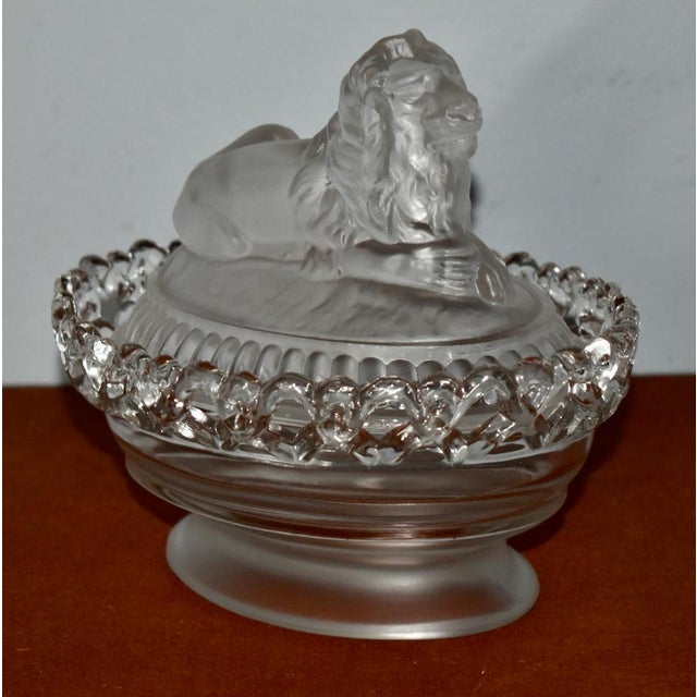 Transparent Vintage Lion Covered Candy Dish Imperial Glass Frosted Atterbury For Sale - Image 8 of 12