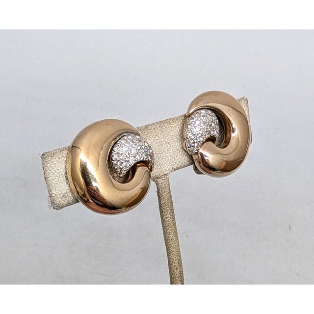 Mid-Century Modern Vintage 1960s Signed Panetta Goldtone Pavé Round Clear Rhinestone Clip Earrings-2 Pieces For Sale - Image 3 of 7