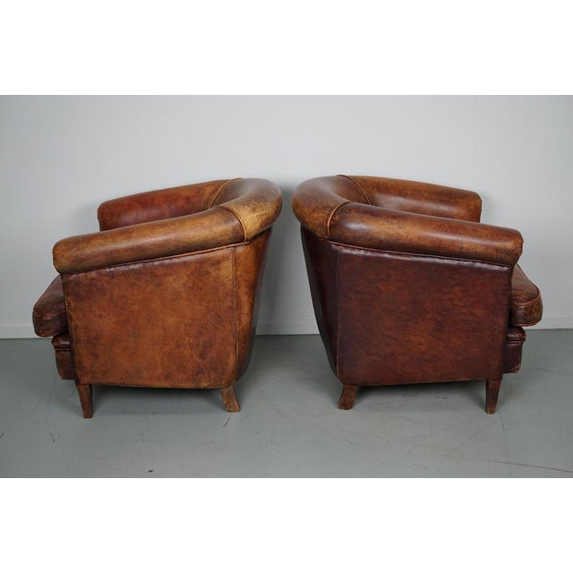 Set of Vintage Dutch Cognac Colored Leather Club Chairs For Sale - Image 12 of 18