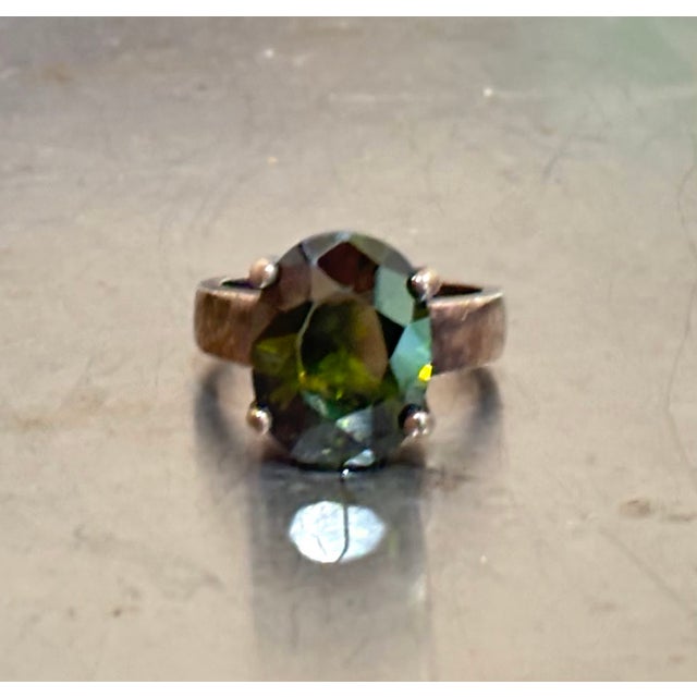 1960s Sterling Silver / Green Stone Cocktail Ring For Sale - Image 5 of 7