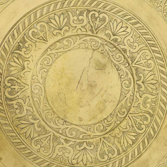 Large Oriental Brass Serving Tray with Floral and Geometric Pattern, 1920s For Sale - Image 15 of 18