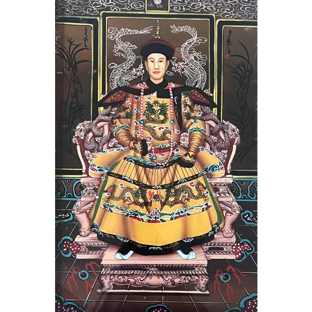 A beautiful pair of traditional reverse paintings of Chinese Nobles or a young Emperor and Empress. They are seated on...