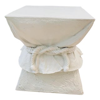 Vintage Trompe-L’Oeil Draped Fabric Pedestal Side Table – John Dickinson Style, 1970s Sculptural Accent For Sale