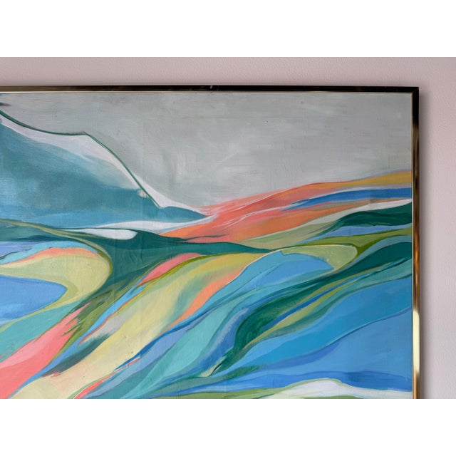 Metal 1970’s Vintage Expressionist Abstract Acrylic on Canvas Painting in Gold Aluminum Frame For Sale - Image 7 of 12