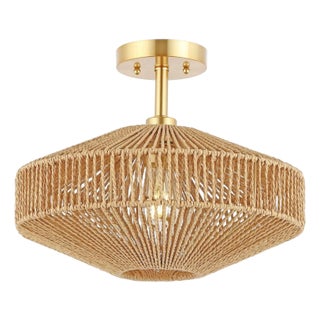 Janora 15.75" Woven Flush Mount in Natural/Gold For Sale