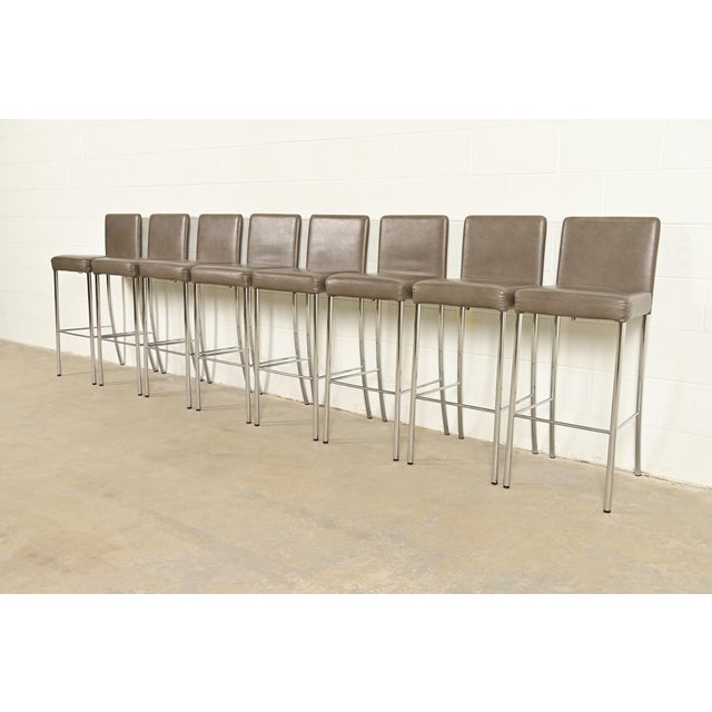 Steelcase Steelcase Coalesse Modern Leather and Chrome Bar Stools, Set of Eight For Sale - Image 4 of 13