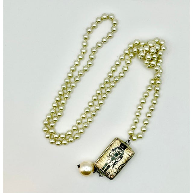 1990s Vintage Chippendale Art Deco Nutcracker Babble on Faux Pearls Christmas Pendant Necklace, 40” For Sale - Image 11 of 17