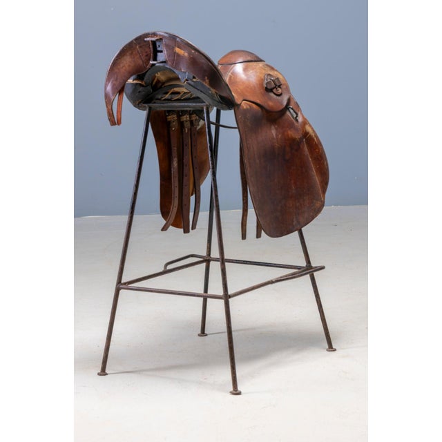 1970s Saddle Style Leather and Metal Bar Stools, Late 20th Century, Set of 2 For Sale - Image 5 of 11
