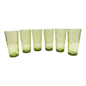 Hazel Atlas Attributed Eldorado Avocado Green Glass Tumblers Set of 6