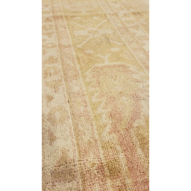 Traditional Antique Angora Oushak Carpet, Handmade Oriental Rug, Shrimp, Taupe, Ivory, Fine For Sale - Image 3 of 12
