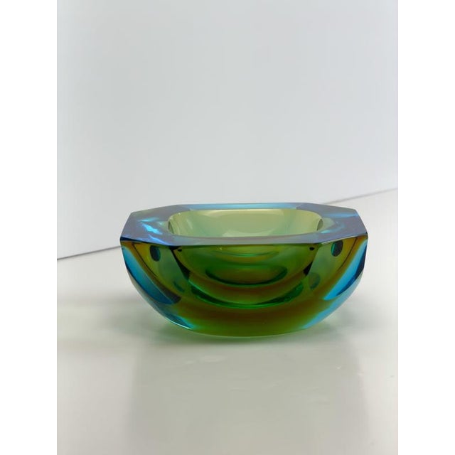 Blue Octagonal Chartreuse Sommerso Murano Glass Bowl, 1960s For Sale - Image 8 of 11