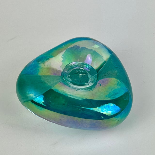 1996 Vintage Triangular Glass Paperweight With Sea Aqua Theme Signed C. Goodman For Sale In New York - Image 6 of 8